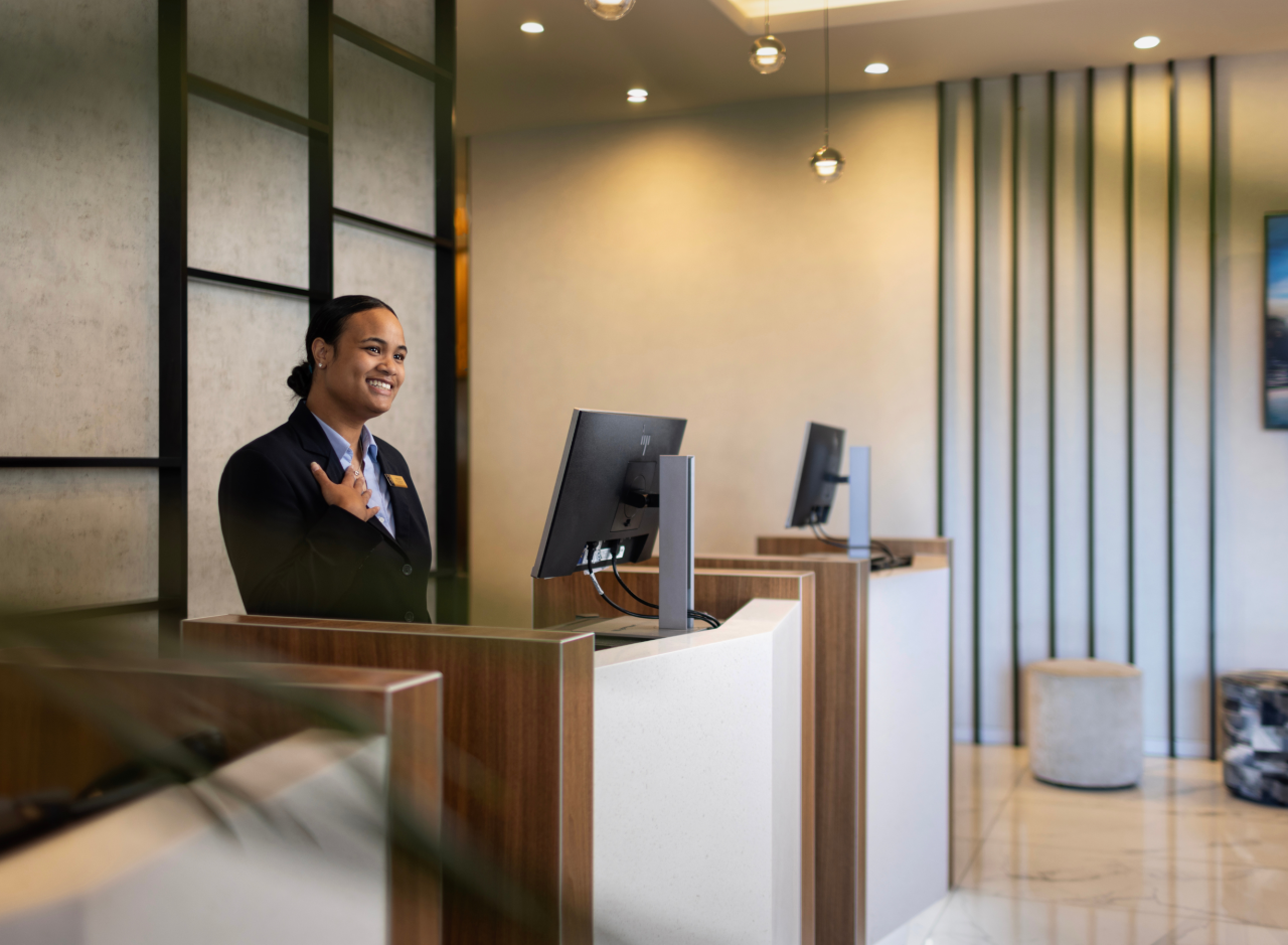 Receptionist at desk