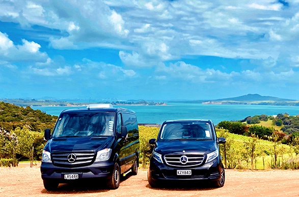 Two black Mercedes Benz vans - Ananda Tours