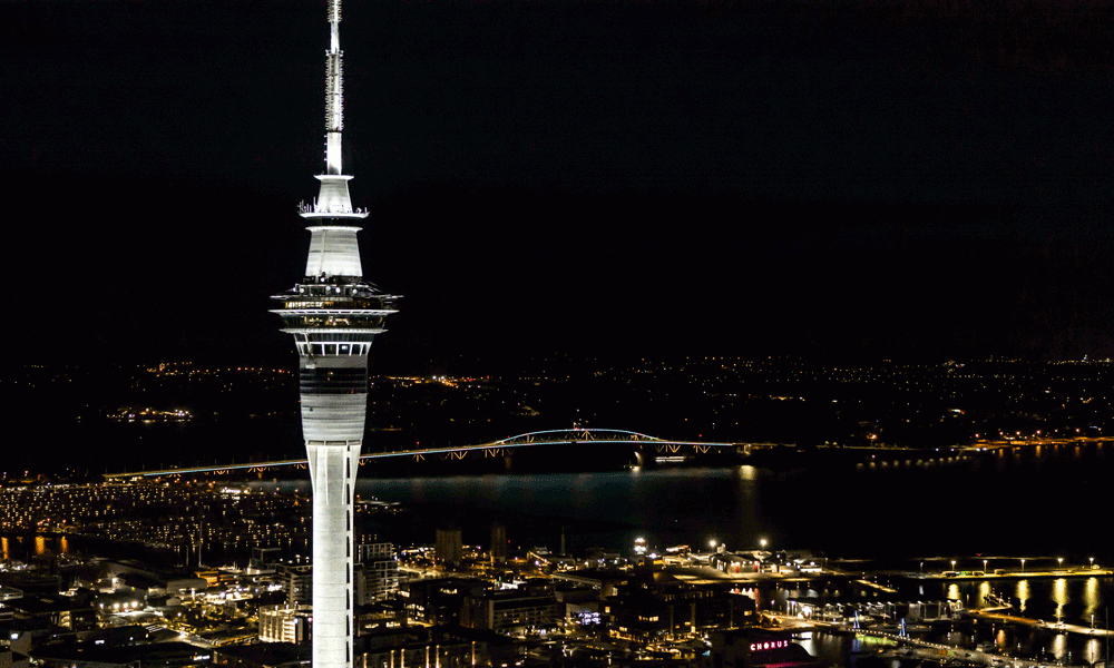 SkyTower at night.